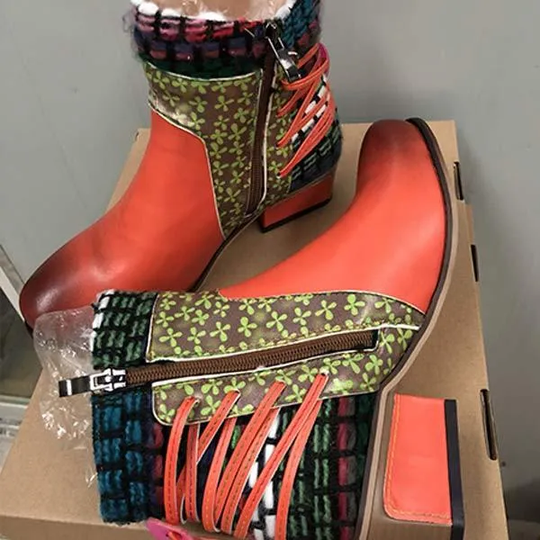 Women's Ethnic Low-Heel Ankle Boots 14104205C