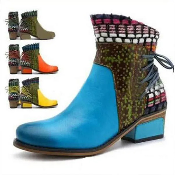 Women's Ethnic Low-Heel Ankle Boots 14104205C