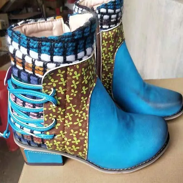 Women's Ethnic Low-Heel Ankle Boots 14104205C