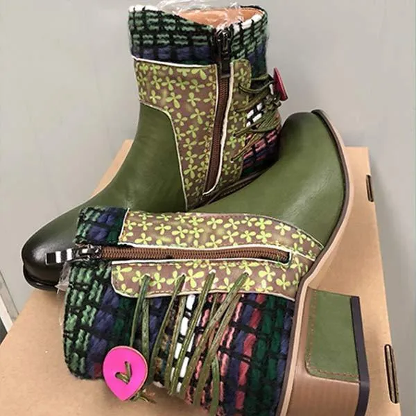 Women's Ethnic Low-Heel Ankle Boots 14104205C