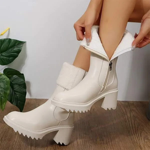 Women's Fashionable Fold-over Casual Chunky Sole Martin Boots 97649529C