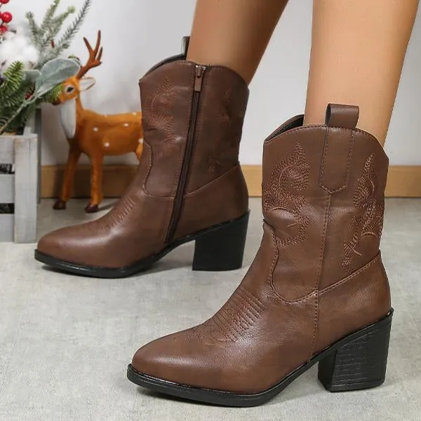 Women's Fashionable Pointed Toe Chunky Heel Short Boots 25291725S