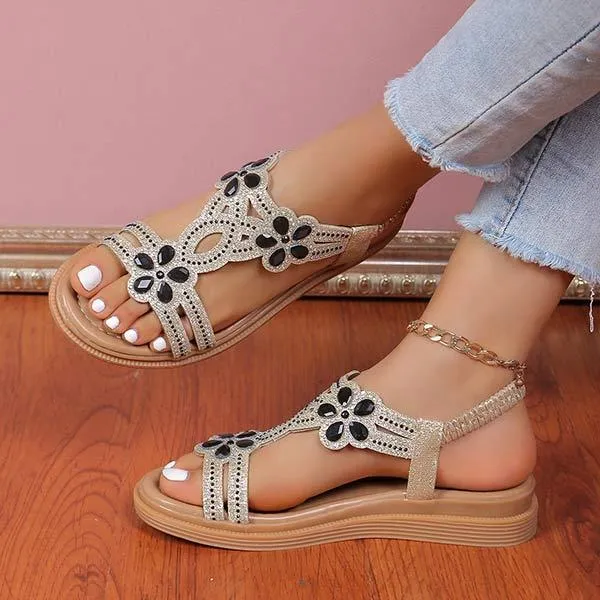 Women's Flat Floral Rhinestone Sandals 28348156C