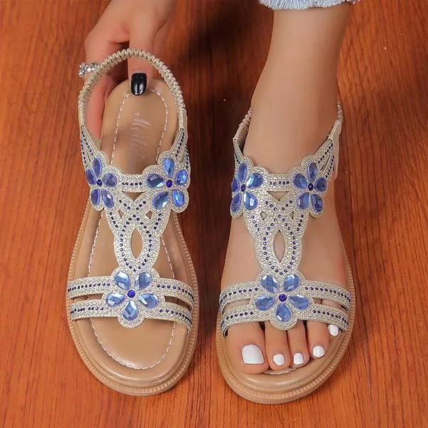 Women's Flat Floral Rhinestone Sandals 28348156C