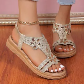 Women's Flat Floral Rhinestone Sandals 28348156C