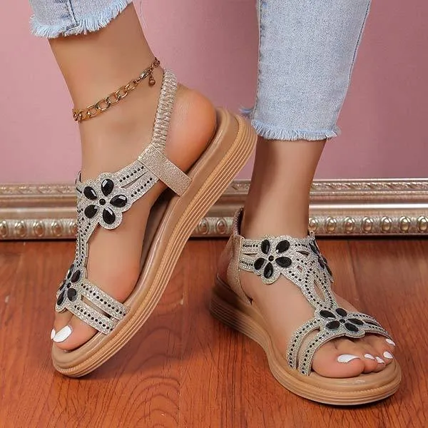 Women's Flat Floral Rhinestone Sandals 28348156C