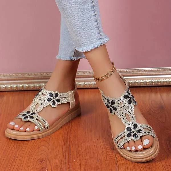 Women's Flat Floral Rhinestone Sandals 28348156C