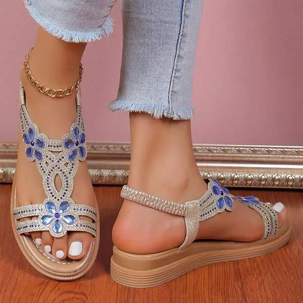 Women's Flat Floral Rhinestone Sandals 28348156C