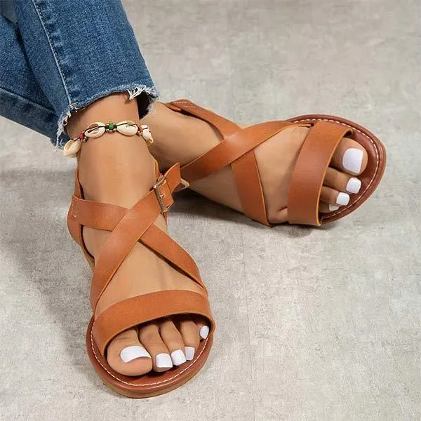 Women's Flat Sandals with Ankle Buckle 93462298C