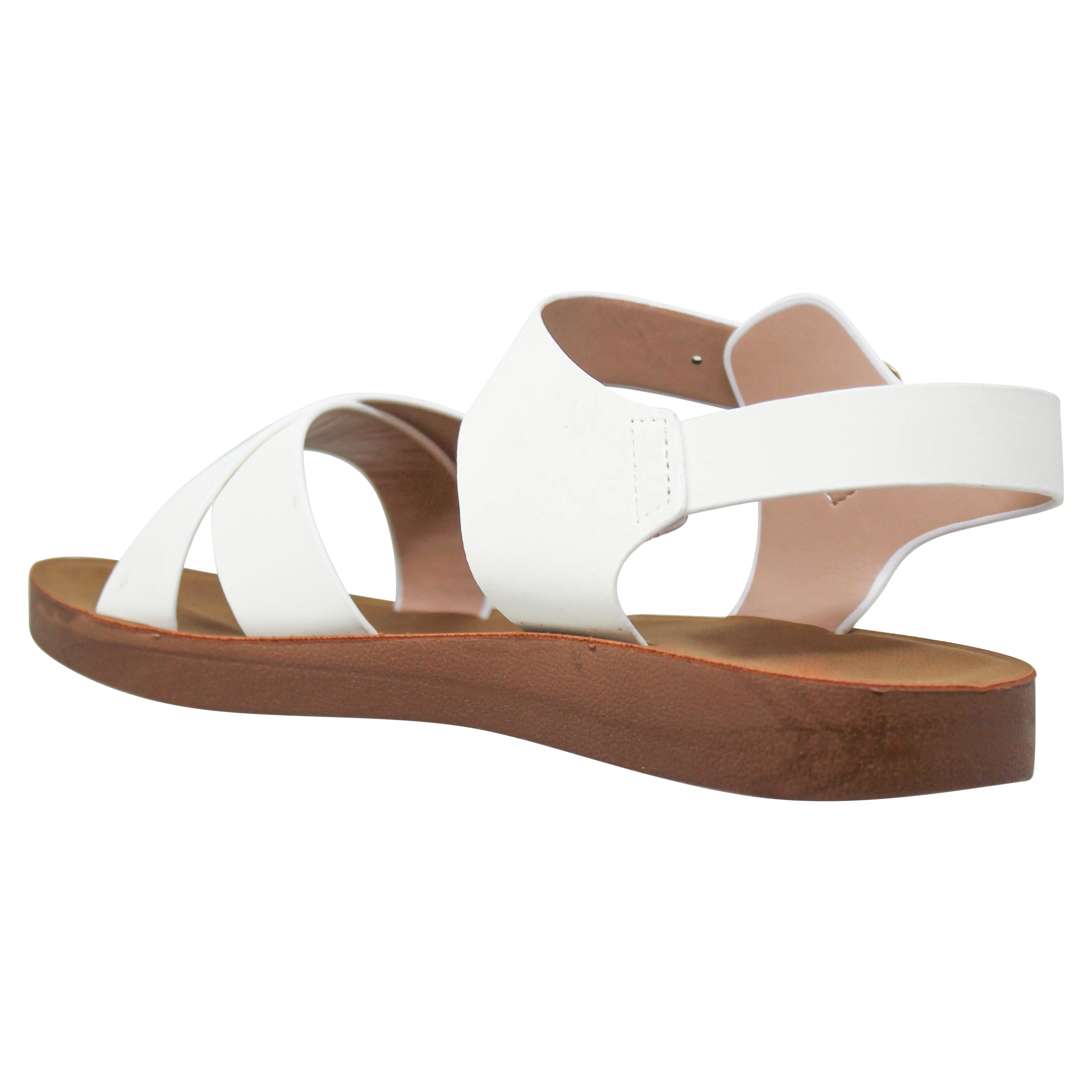 Women's Flatform Sandals X-Cross Ankle Strap Gold Buckles White