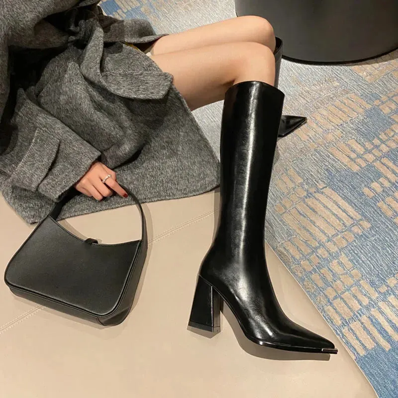 Women's Pointed Toe High Heel Boots - Side Zipper, Elegant Winter Party Booties