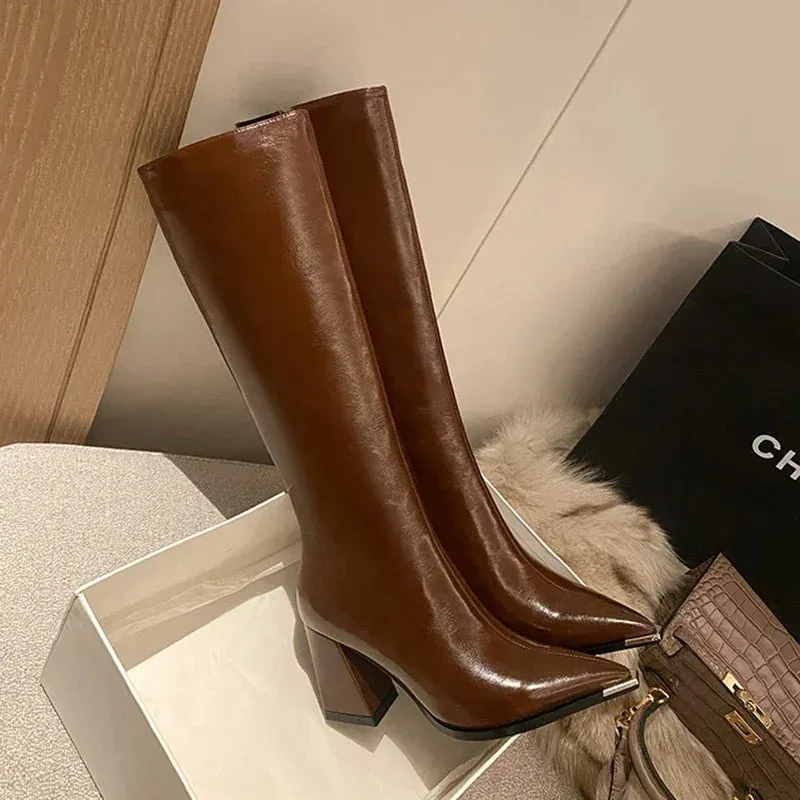 Women's Pointed Toe High Heel Boots - Side Zipper, Elegant Winter Party Booties