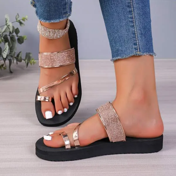 Women's Thick-Sole Toe-Ring Rhinestone Sandals 49535529C
