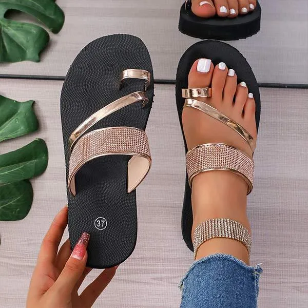 Women's Thick-Sole Toe-Ring Rhinestone Sandals 49535529C