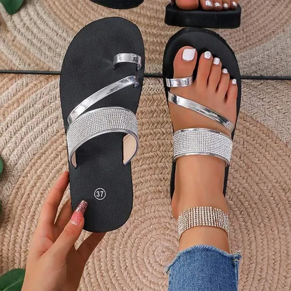 Women's Thick-Sole Toe-Ring Rhinestone Sandals 49535529C